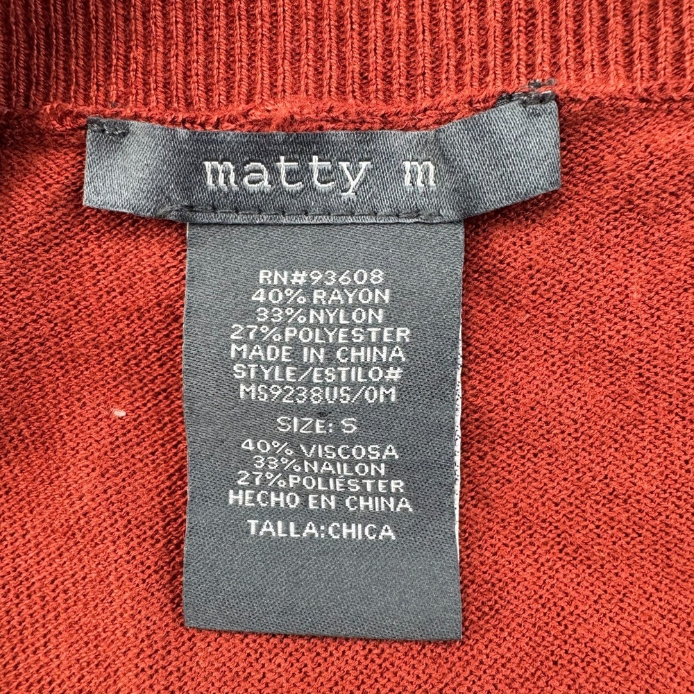 Matty M Sweater Womens S Brick Relaxed Ribbed Hem & Cuff V-Neck V-Neck Pullover - Picture 3 of 6